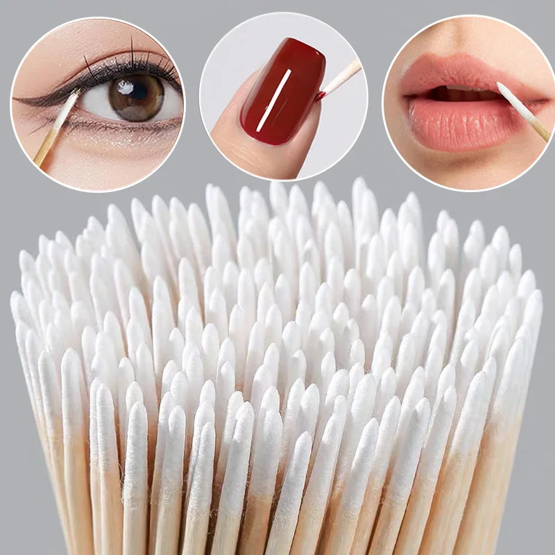 Description Picture 6 of item10cm Nails Wood Cotton Swab 500/100/300pcs Clean Sticks Bud Tip Makeup Eyebrow Sticks Nail Glue Polish Remover Tools Cotton Head