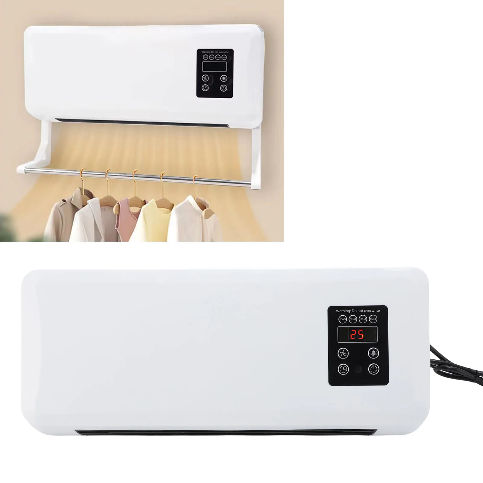 Aire acondicionado montado en la pared, calentador eléctrico eficiente, poco ruido, ahorro de espacio, ventilador de calefacción eléctrico multifuncional para Baño