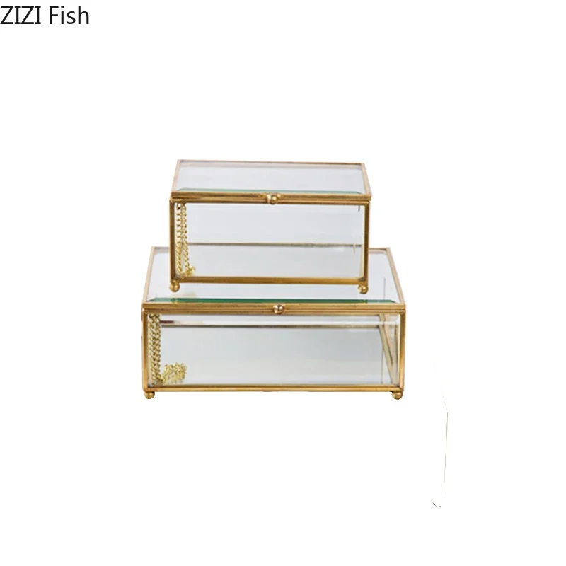 Creative Nordic style Home Dressing table organization Glass jewelry storage box Retro decoration Jewelry display Transparent 5