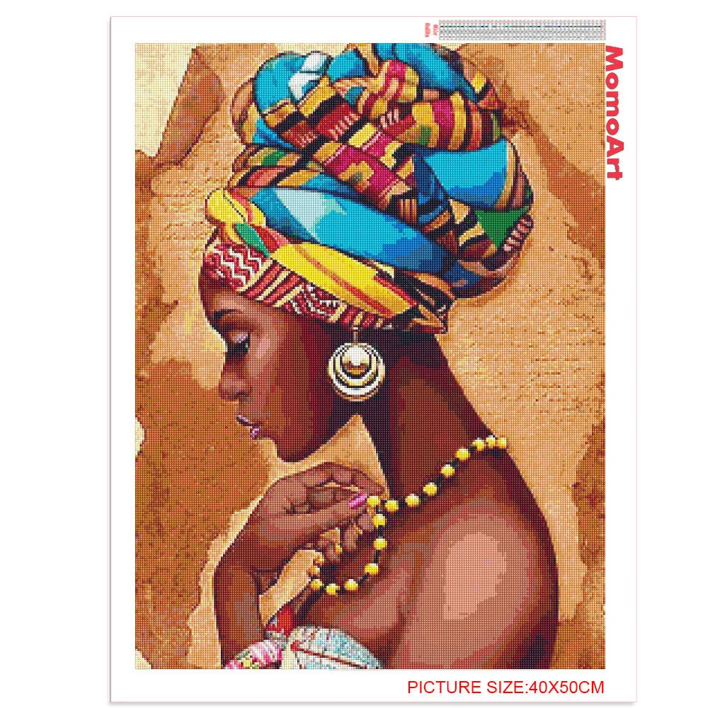 Description Picture 5 of itemMomoArt Full Square Diamond Mosaic African Woman Painting Portrait Cross Stitch Set On Clearance Beaded Embroidery Home Decor