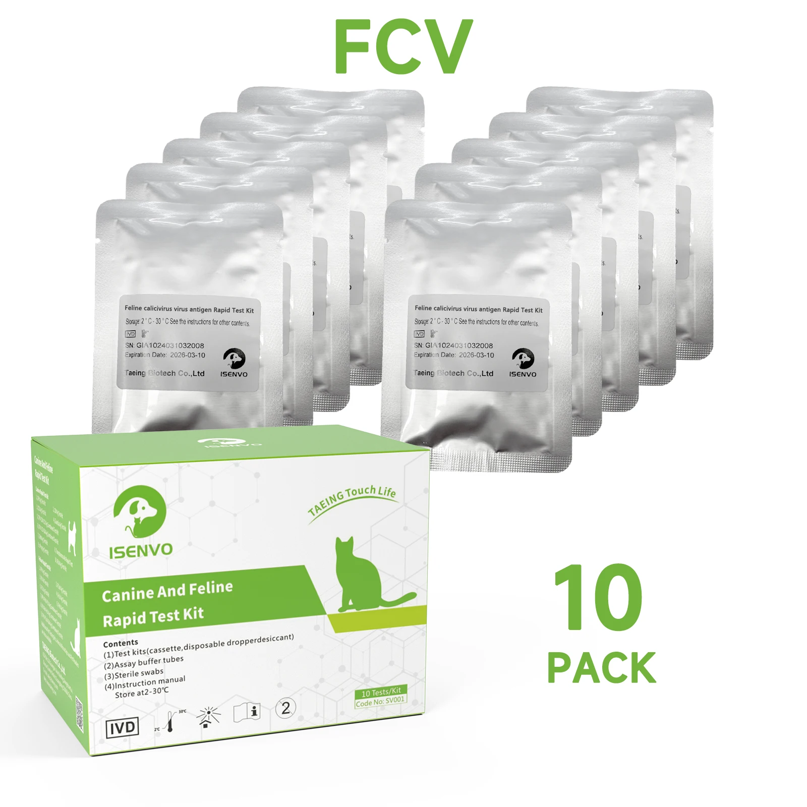 Feline virus test kits 10 Pcs Feline Cat Calicivirus FCV Rapid precision Test Kit Vet Home Nasal & Eye Swab Health Detection for Cats