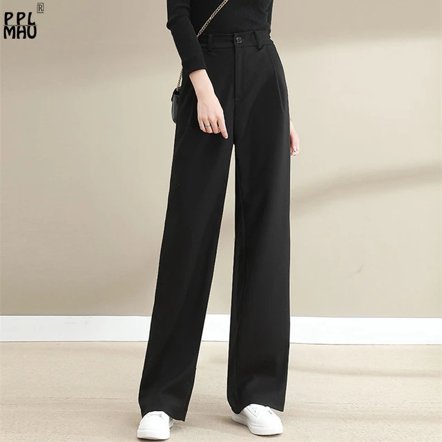 Elegant Black High Waist Loose Suit Pants Women Casual Baggy OL Straight  Leg Trousers Female Basic Office Work Wide Leg Pants - AliExpress