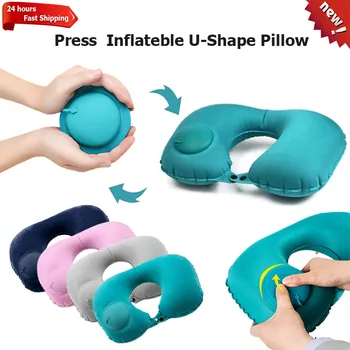 Cuscino da viaggio a forma di U Nuovo cuscino gonfiabile Pres per il collo Cuscini per il collo ad anello gonfiabile per auto da viaggio all'aperto pieghevoli portatili 1