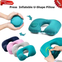 U-Shape Travel Pillow New Pres Inflateble Pillow Neck Portable Folding Outdoor Traveling Car Airplane Inflate Ring Neck Pillows 1