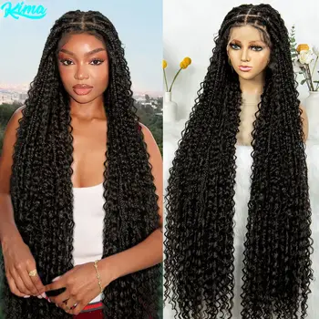 40Inch Long Boho Braided Wigs Synthetic Full Lace Braided Wigs Knotless Box Braided Lace Wig with Baby Hair for Black Women