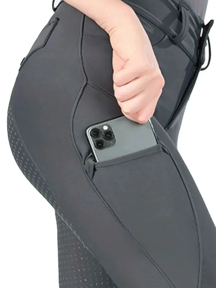 MXLLINA Button Zipper Horse Riding Pants Women Equestrian Leggings Breeches Competition Full Silicone Sports Tights Equipment 3