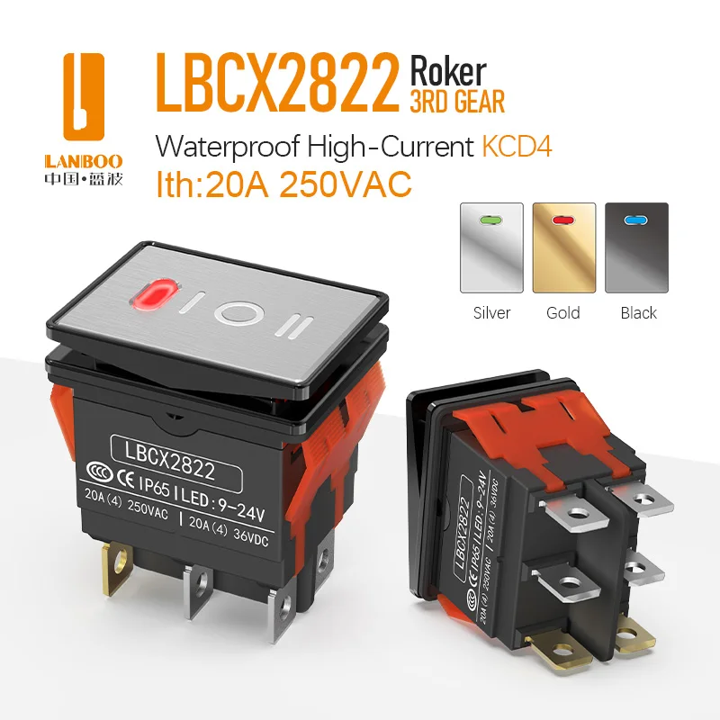 Lanboo 2822-3 Gear With Red/Green/Blue Light Waterproof Kcd6 Rocker Aluminum Brushed Panel High-Gloss Edge Metal Boat Switch Lanboo 2822-3 Gear With Red/Green/Blue Light Waterproof Kcd6 Rocker Aluminum Brushed Panel High-Gloss Edge Metal Boat Switch