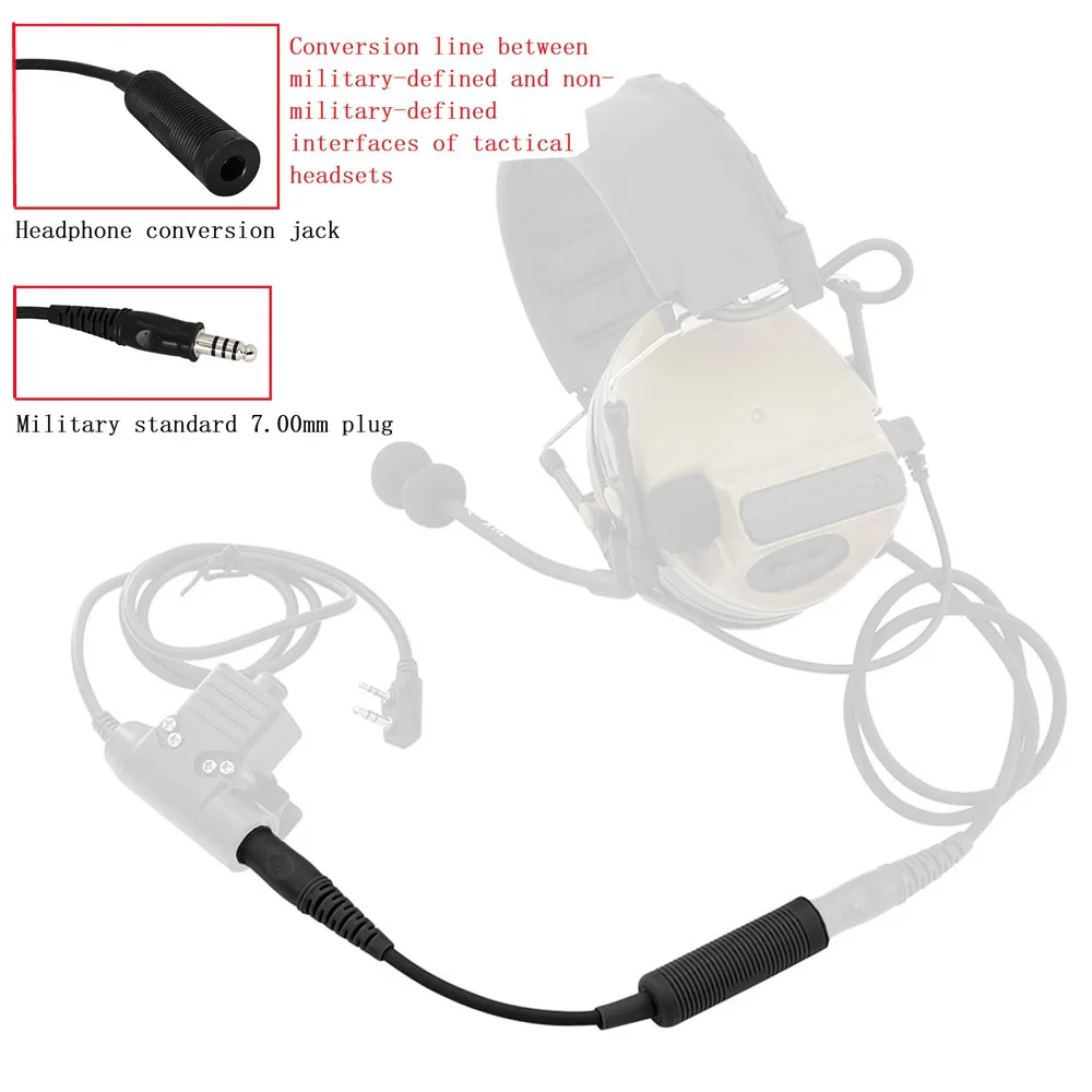 U-174 Cable Adapter Tactical Headset Adapter NATO/Military To Civilian Cable Adapter for Peltor Comtac/msa Sordin/tci Liberator