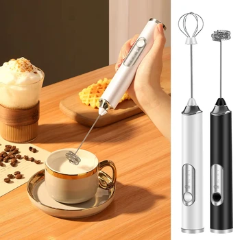 3-Speed Dual Stick Electric Coffee Frother USB Rechargeable Milk Mixer Set Egg Beater - Kitchen Milk Frothing And Whisking Tool 1