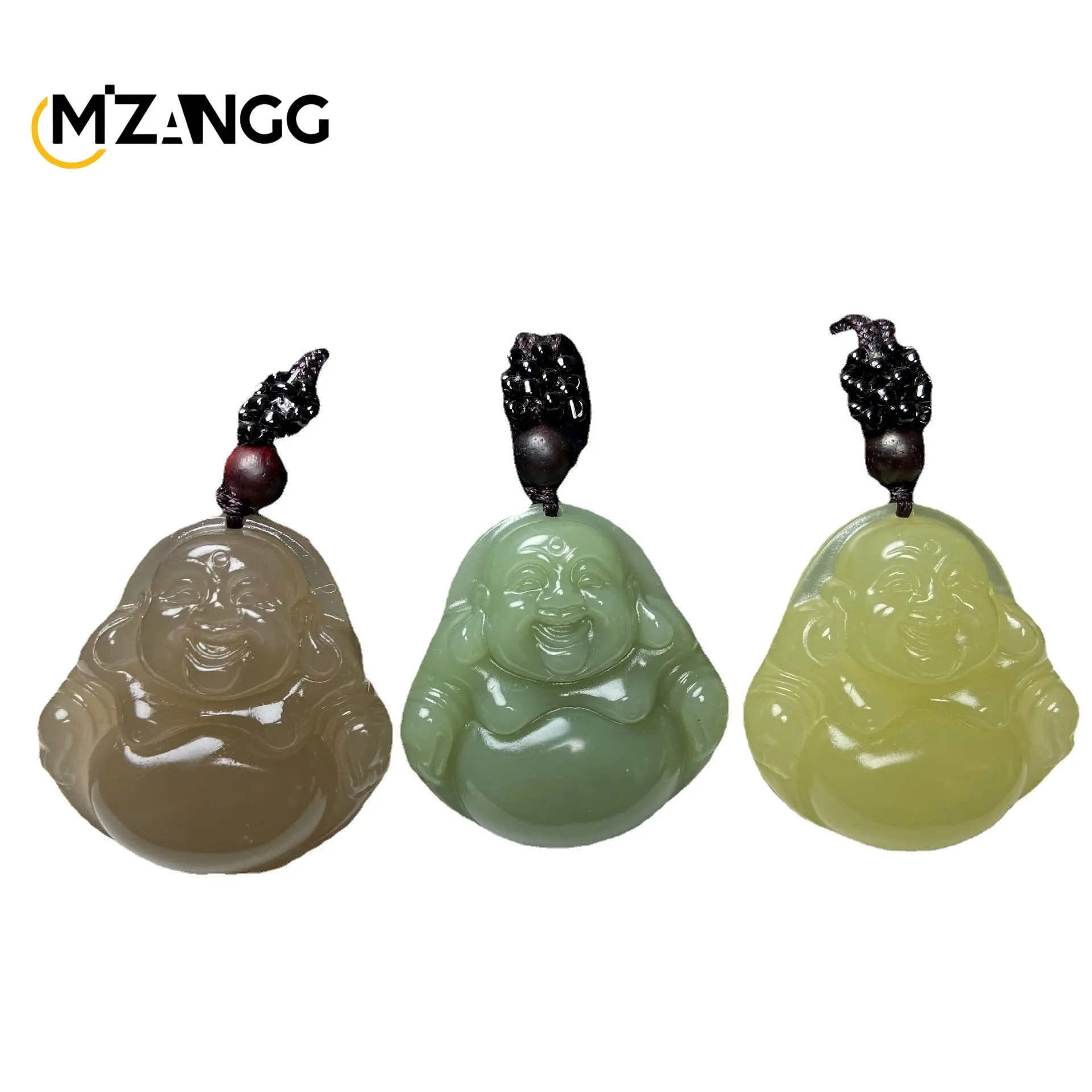 Collana Con Ciondolo A Forma Di Buddha In Giada Con Buddha Che Ride Riempita In Oro 18 Carati Buddha Stones
