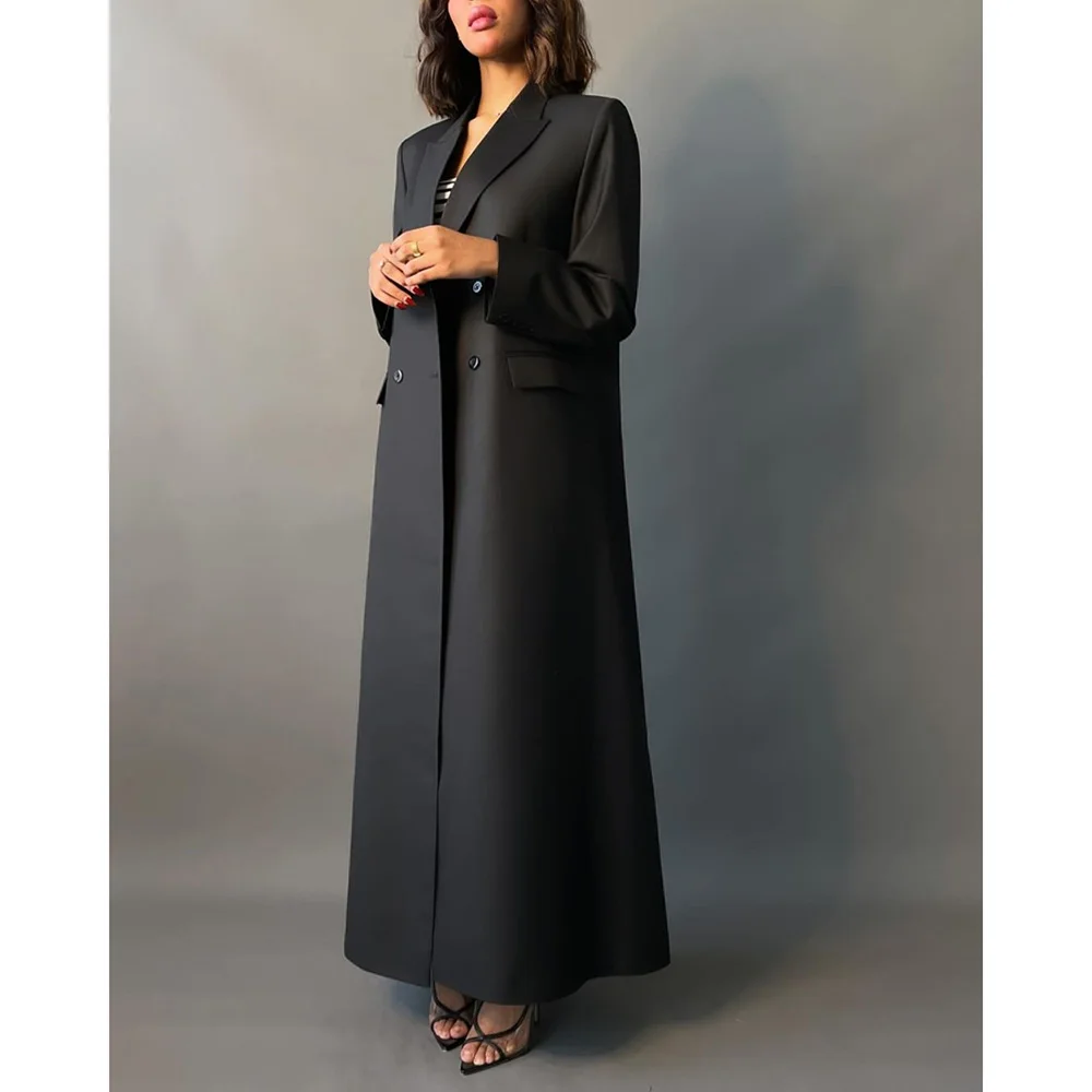 

2024 Luxury Black Double Breasted Peak Lapel Muslim Women Suits Long Jacket 1 Piece Formal Occasion Chic Female Clothing Blazer