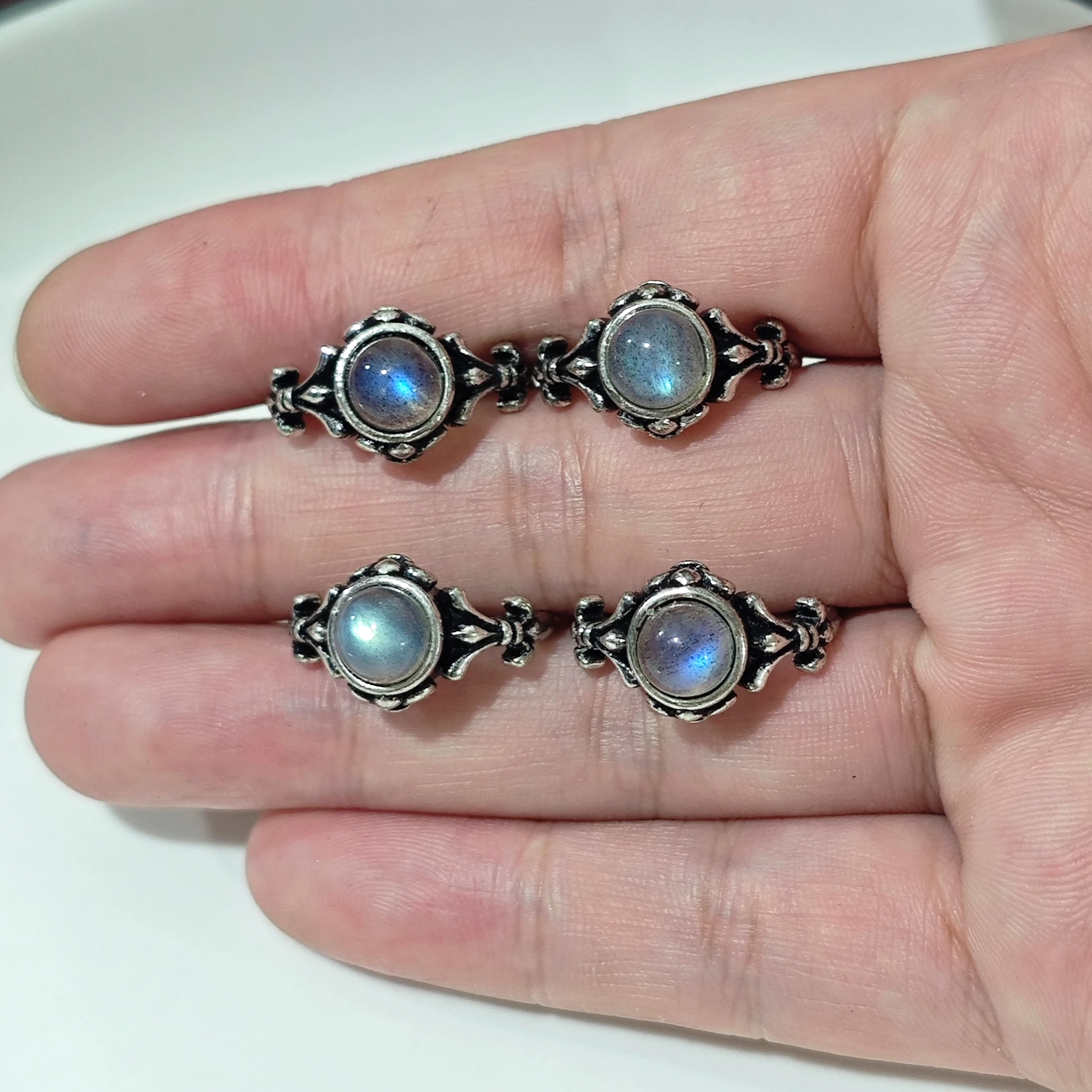 5MM Natural Moonstone Ring Adjustable Female  Ring Jewelry for Women Gift Wholesale High Quality Vintage Fine