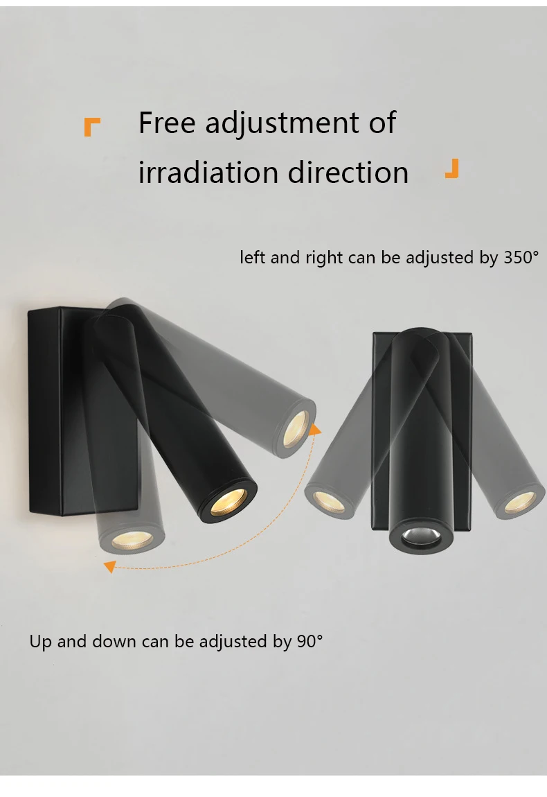 Description Picture 6 of itemClassic 350° Adjustable Angle Led Wall Lamp Bedside Reading Lamp Hotel Bedroom Without Switch Ambiance Rotatable Spotlights