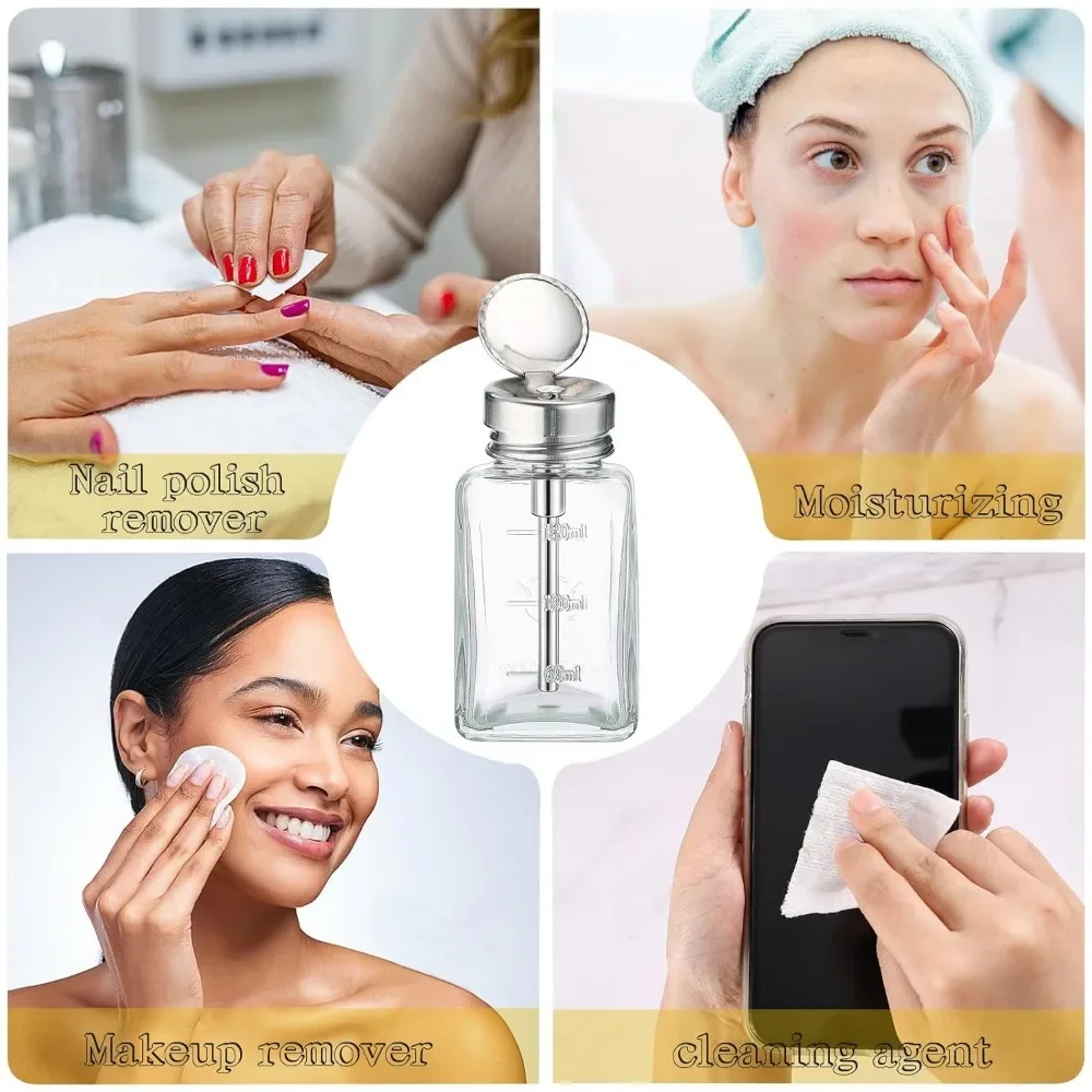 2PCS 180ML Clear Pump Dispenser Bottle with Metal Flip Cover Glass