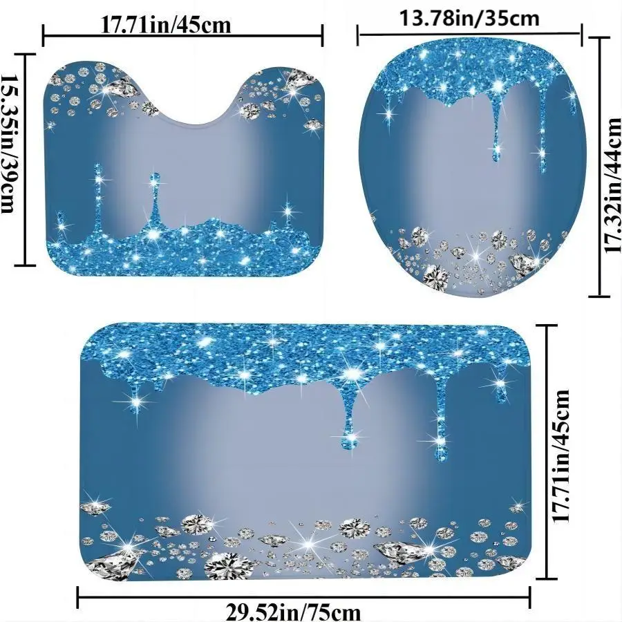 Sparkling Diamond Shower Curtain Set Shiny Bathroom Trim Carpet And Toilet Seat 4Pcs