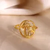 Bagues ouvertes dorées style plage d'été en acier inoxydable, motifs étoile de mer, coquillage, palmier, bijoux étanches pour femmes