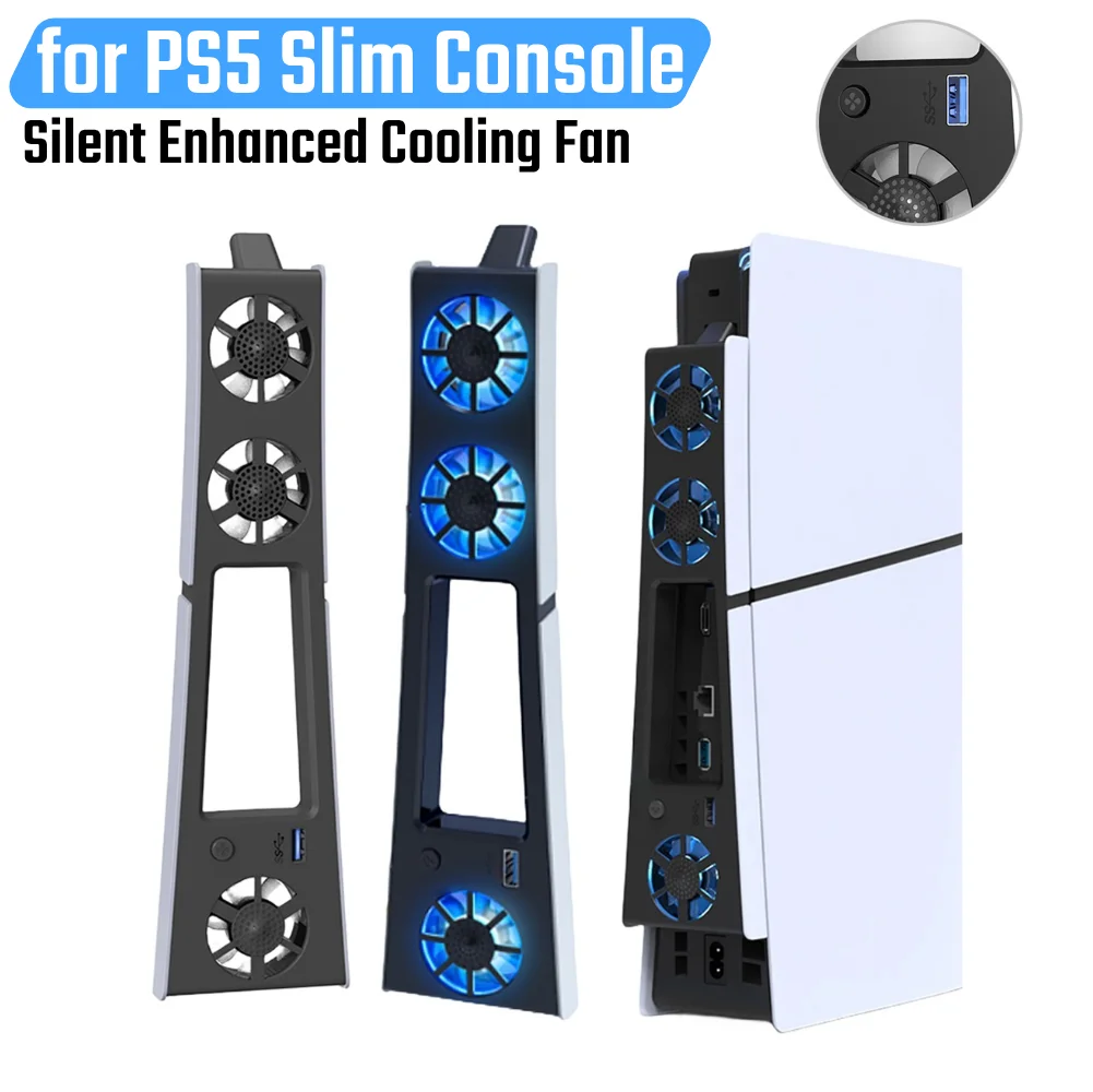 Cooling Fan Gaming Cooling Fan for PS5 Slim Console (Digital/Disc) with LED Lights