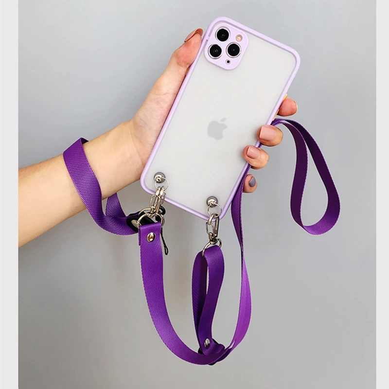 Matte Transparent Silicone Soft Case with Crossbody Necklace Lanyard
