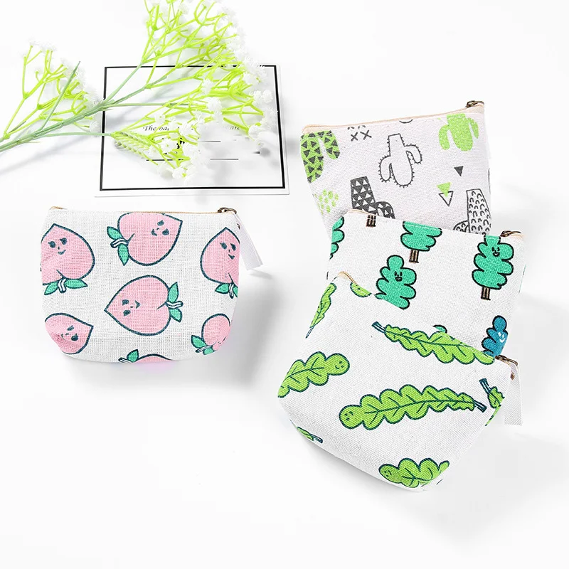 eTya Canvas Small Coin Purse Women Cartoon Cute Mini Change Pouch Ladies Key Car Card Money Bag Girl's Short Coin Holder Wallet