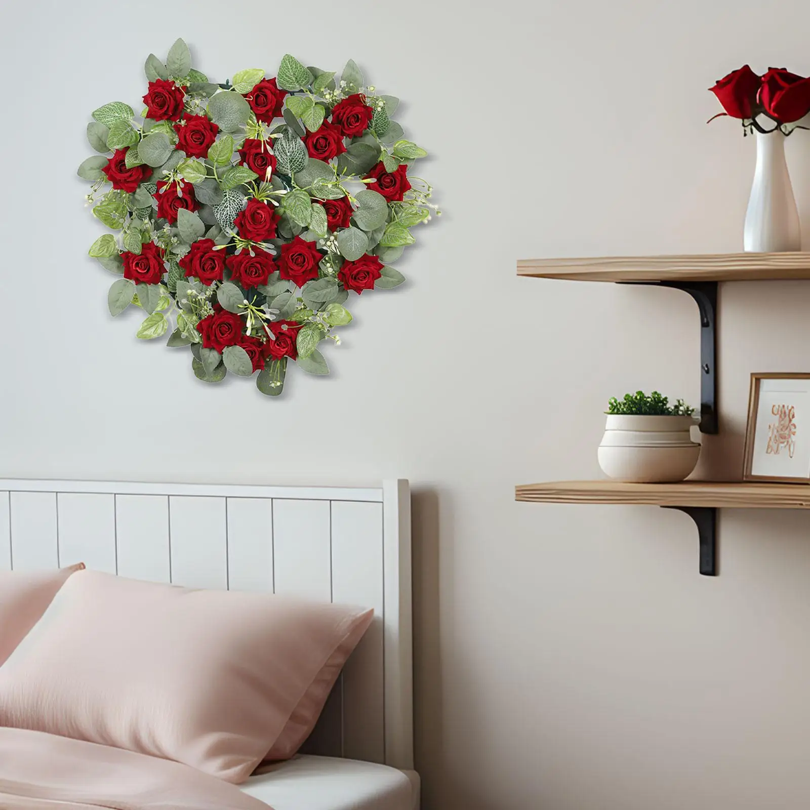 Valentines Wreath Adornment Valentines Day Heart Shaped Wreath Artificial Flower Wreath for Tree Bedroom Living Room Wall Decor