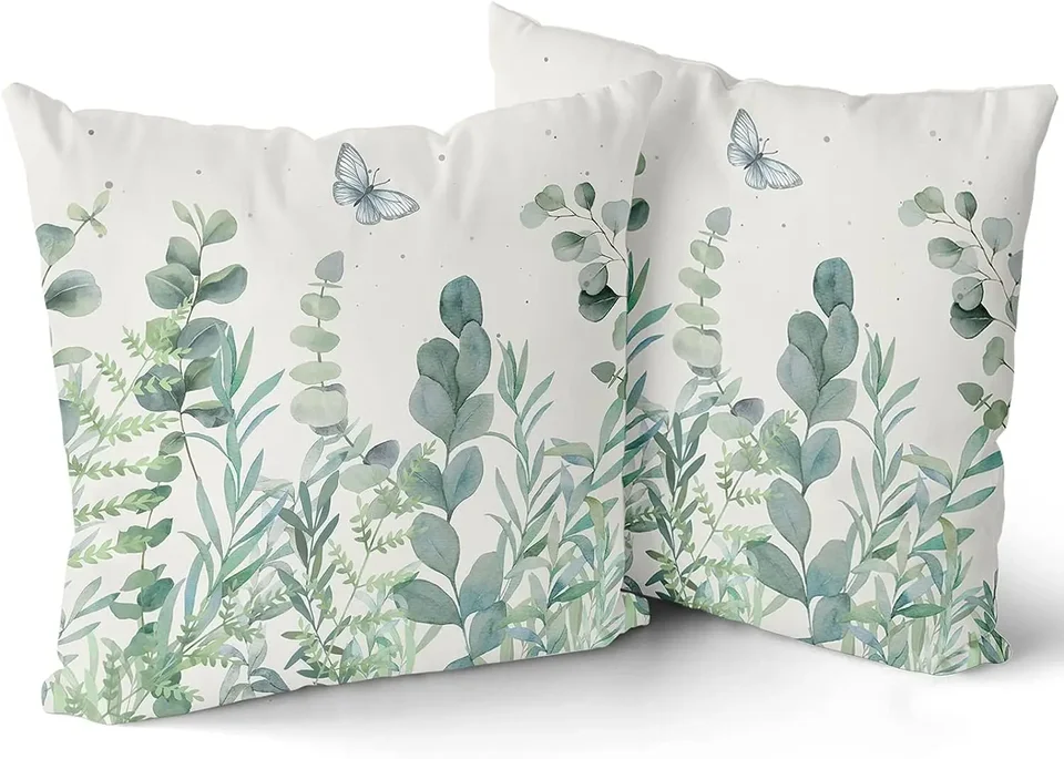 Set di 2 federe per cuscino con foglie di verde salvia