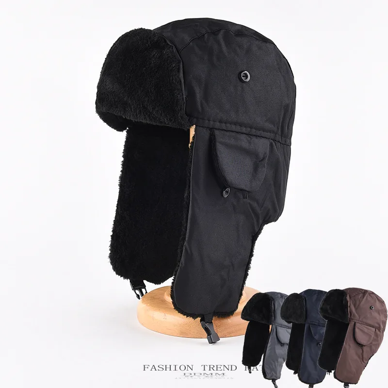 Winter Hat Unisex Men Women Russian Hat Trapper Bomber Warm Trooper Ear Flaps Winter Ski Hat Solid Fluffy Faux Fur Cap Headwear Bonnet
