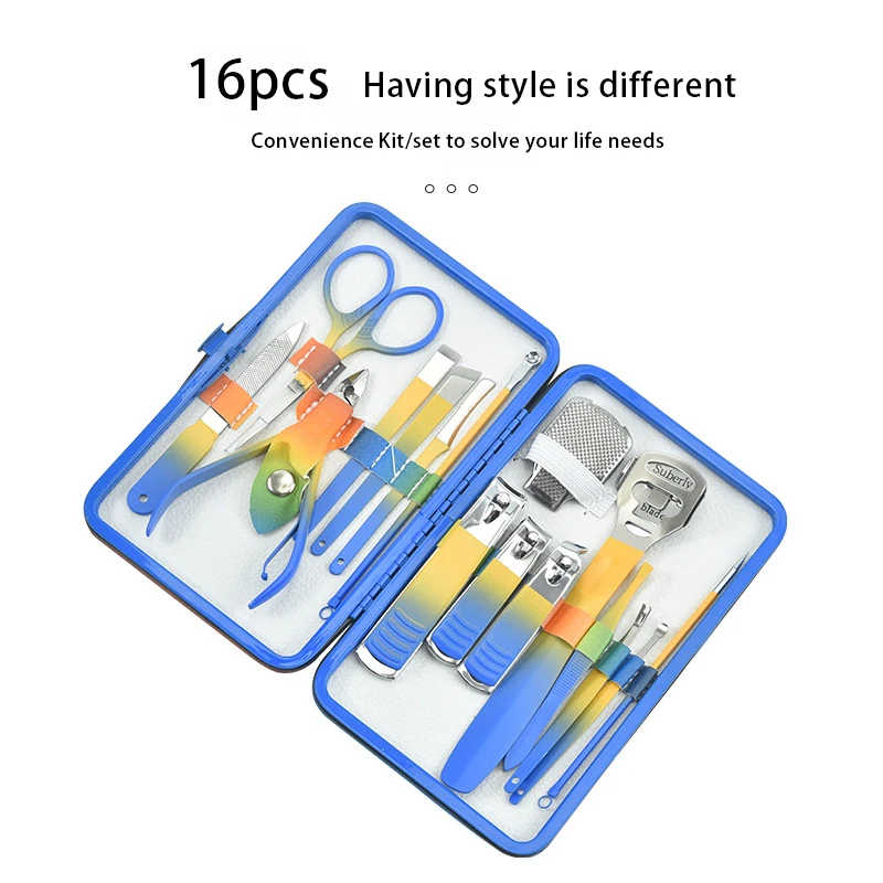 7-16 Pcs Manicure Set Pedicure Sets Gradient Colors Nail Clippers High-quality Steel Professional Nail