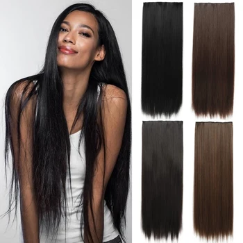MERISIHAIR 32inch Synthetic Hair Extensions One piece 5 Clips Long Straight High Temperature Fiber Black Brown Hairpiece 1