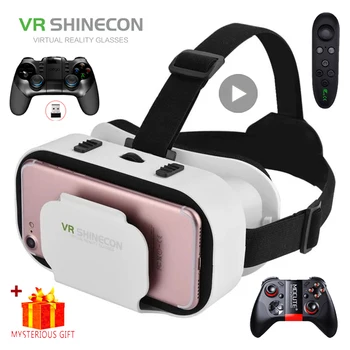 Shinecon Viar 가상 현실 VR 안경 헤드셋 3D 장치 헬멧 고글 렌즈 스마트 폰용 게임 컨트롤러가있는 스마트 폰