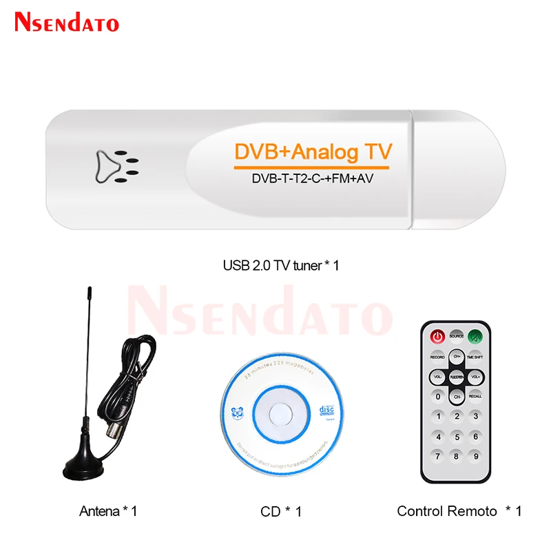 DVB-T2/T/C FM PVR Analog USB TV stick Tuner Dongle PAL/NTSC/SECAM with antenna Remote Control DVB T2 HD TV Receiver For Windows
