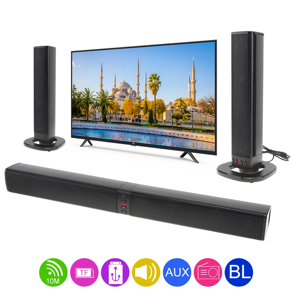 Barra de sonido inalámbrica con Bluetooth para TV, columna separada para  cine en casa, Subwoofer con Radio Fm, TF, AUX, para ordenador - AliExpress