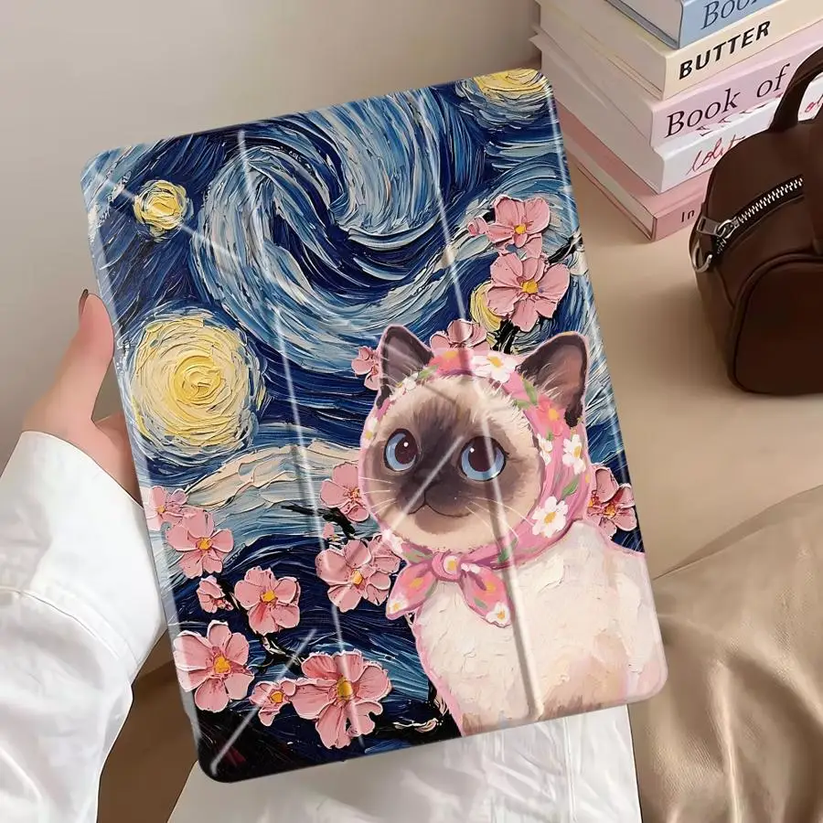 Floral Kitten Tablet Case with Holder
