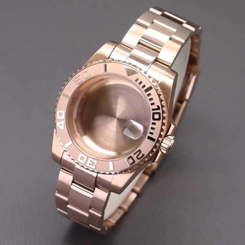 Oro Rosa 20Mm Cinturino Automatico 40Mm Cassa Dell'Orologio Parti Dell'Alloggiamento Per Yacht-Master Seiko Nh34 Nh35 Nh36 Nh38 Movimento 28.5Mm Quadr