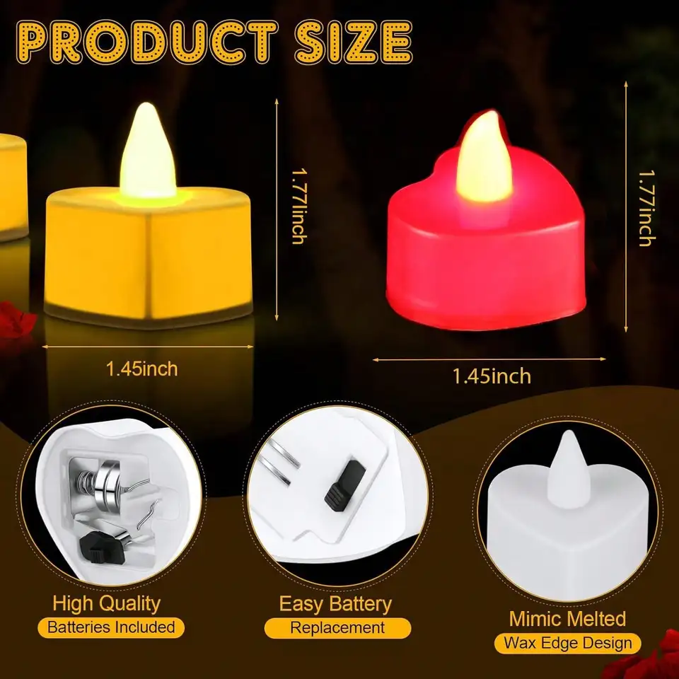 Candele LED A Cuore | 24 Pezzi | Senza Fiamma | Per San Valentino, Matrimoni E Eventi Romantic - Foto 8