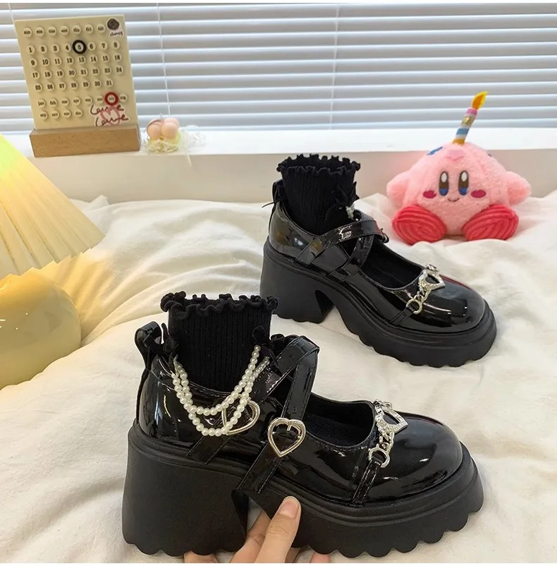 Mary Janes Shoes for Women's Pumps Medium Heel Platform Heels Kawaii Lolita Fashion Round Toe Girls School Gothic  2
