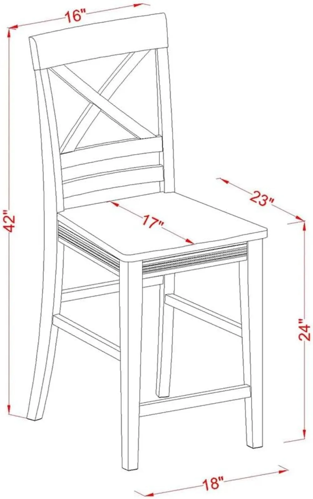 Modern Counter Height Bar Stools Set of 2, Buttermilk & Cherry Wood Pub Dining Chairs with X-Back Design