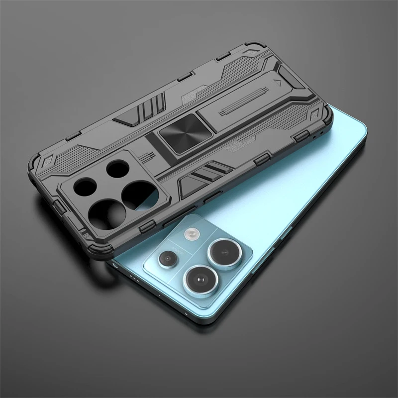 Rugged Armor Shockproof Case with Magnet Holder Stand for Xiaomi Redmi Note 13 Series
