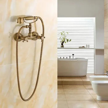 ก๊อกน้ําอ่างอาบน้ําทองเหลืองห้องน้ําก๊อกน้ําแตะติดผนังก๊อกน้ําอาบน้ําพร้อมฝักบัวมือ Antique Bronze ชุดอาบน้ํา 1