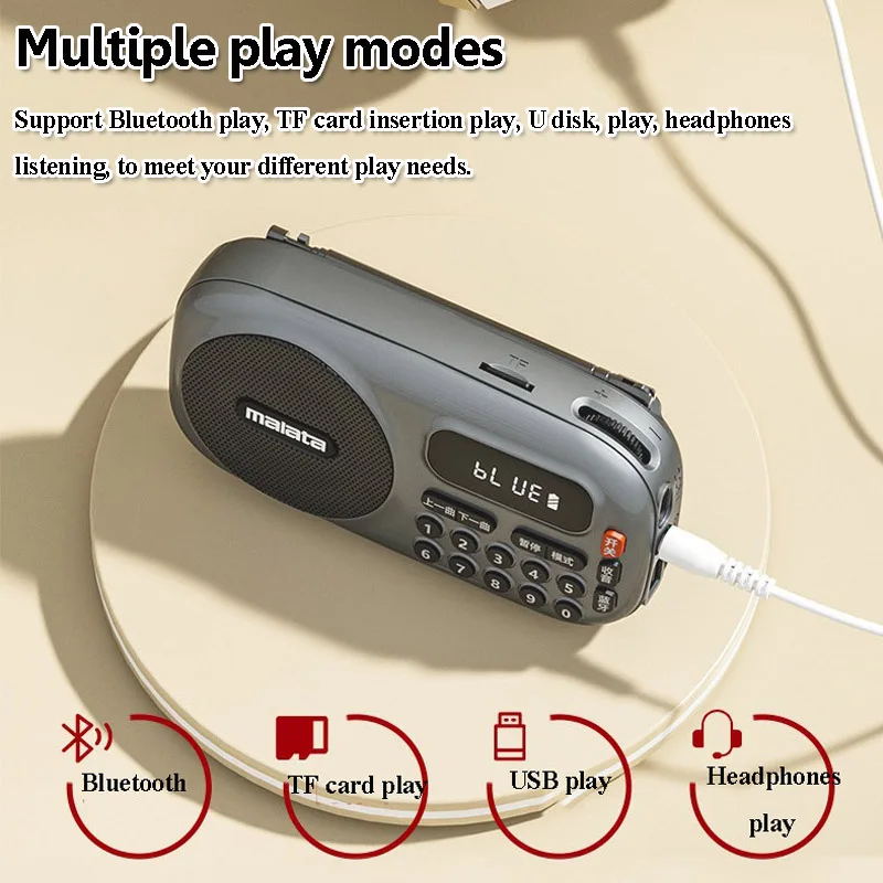 Portable LED Screen FM Radio Best Reception 70-108mhz Radios Built-in 5W Loud Speaker Wireless Bluetooth Soundbar Music Player