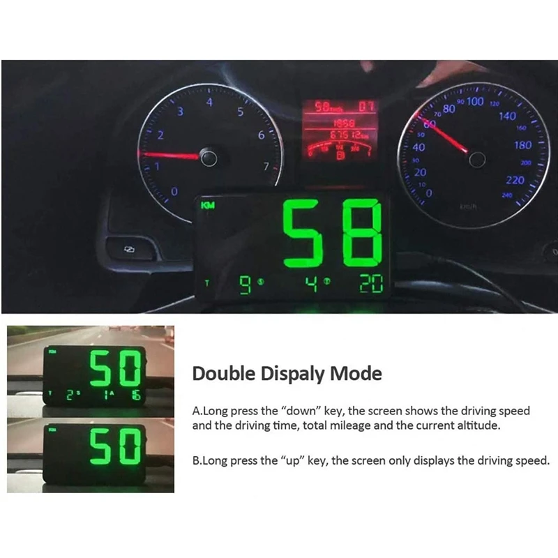 ڵ HUD  ÷,  GPS ӵ, MPH/KMH ӵ ,  Ƿ 溸, 4.5 ġ LED ũ