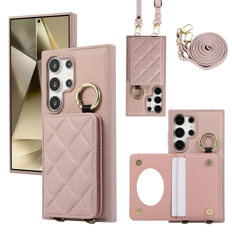 Crossbody Leather Wallet Phone Case with Lanyard and Card Holder Slots