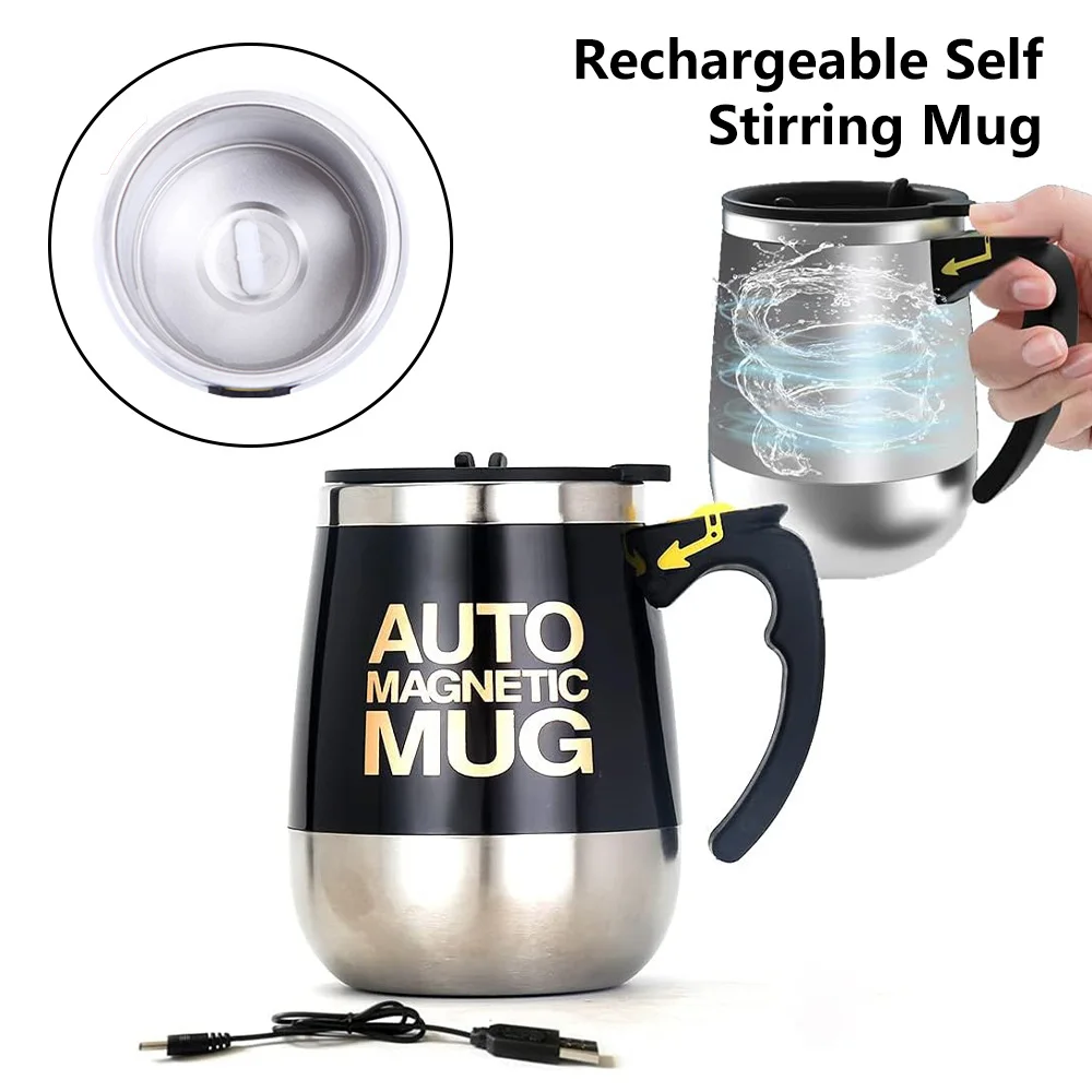 1pc 400ml Stainless Steel Self Stirring Mug Lid With Automatic Coffee  Mixing Function, Automatic Stirring Cup