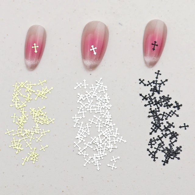 100 pcs Cross Metal Nail Charms Gold Silver Black Metallic Nail Stud Manicure 3d Nail art Decorations Accessories 1