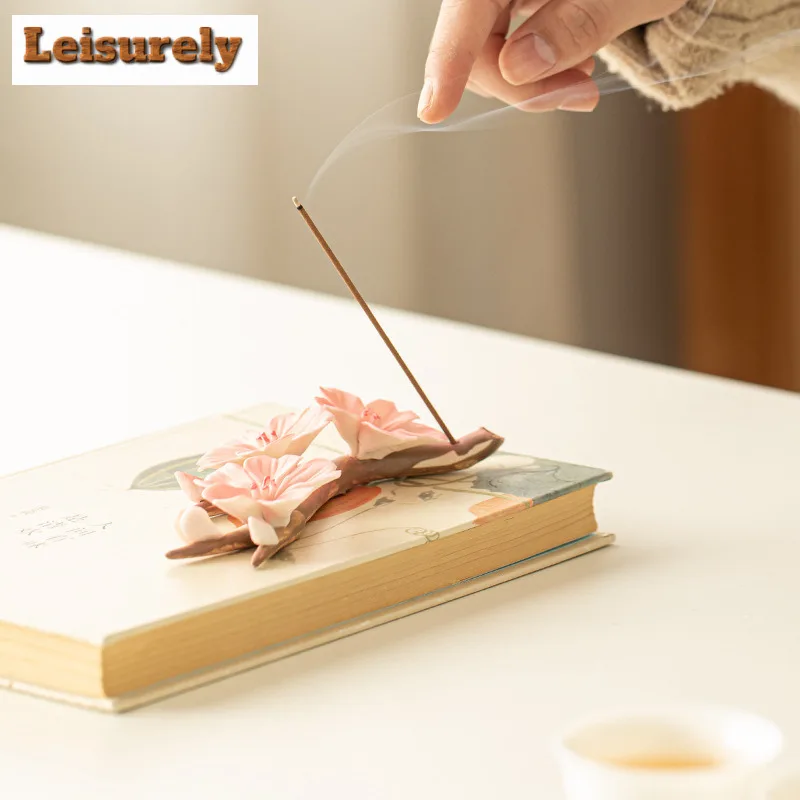 Pink Plum Incense Holder Vintage Zen Garden Incense Burners Meditation Scented Aromatic Candles Censer Teaware Ornaments Craft