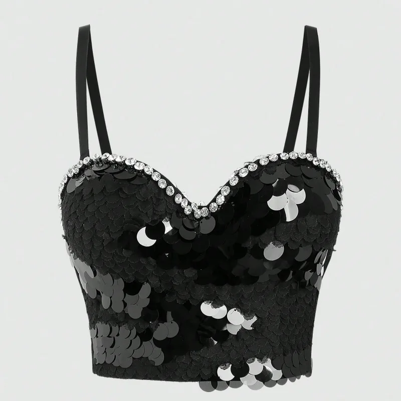 Sexy Corset Fish scale sequins Camisoles Shiny Dots Bustiers Bra Party Club Streetwear Lingerie Look Stage costumes