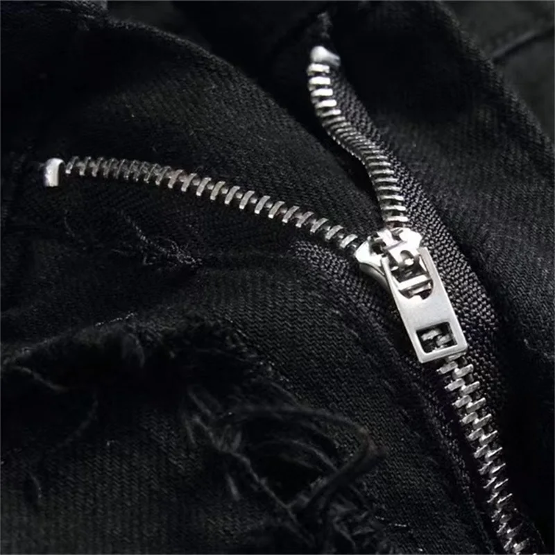 EH·MD® Handmade Embroidered Jeans Men Worn Out Scratched Double Layer Inner Zipper Decoration Soft Slim Fit Cotton Elastic Pants