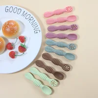 2PCS Cute Baby Learning Spoons Utensils Set Food Grade Silicone Sticky Spoon Children Cutlery Training Spoon Feeding Tableware 2