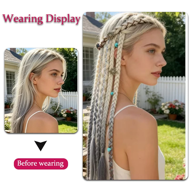 Treccia per capelli stile bohémien, piccola treccia intrecciata, per donna, con clip BB, stile Hot Girl Boxing Braid - immagine 4