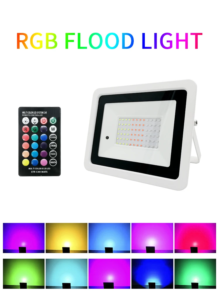 thumbnail image 1 of Foco LED RGB IP68, iluminación exterior impermeable, 20 W, 30 W, 50 W, 100 W, luz de control remoto, color de luz, reflector para decoración de jardín., 1 of 5