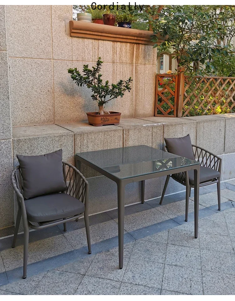 Outdoor balcony, dining table, chair, villa, hotel, garden, outdoor leisure rope woven rattan chair furniture